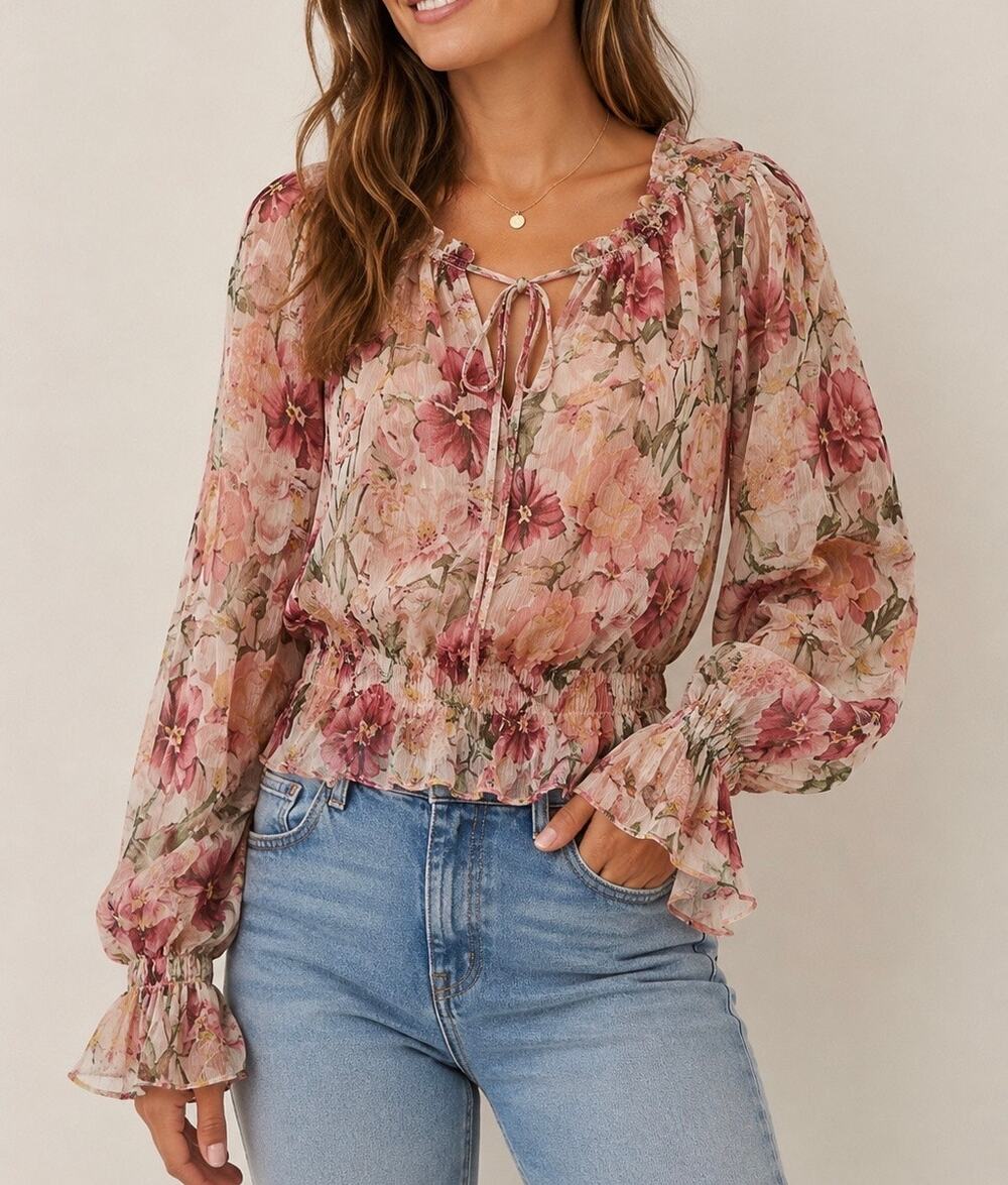 Dress Forum Los Angeles Floral Peasant Blouse Cottagecore Romantic Boho Top M